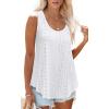 imageOFEEFAN Womens Tank Tops Sleeveless Eyelet Embroidery Scoop Neck Loose Fit Casual Summer FlowyAwhite