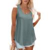 imageOFEEFAN Womens Tank Tops Sleeveless Eyelet Embroidery Scoop Neck Loose Fit Casual Summer FlowyDgreen