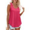 imageOFEEFAN Womens Tank Tops Sleeveless Eyelet Embroidery Scoop Neck Loose Fit Casual Summer FlowyFhot Pink