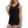 imageOFEEFAN Womens Tank Tops V Neck Loose Fit Basic Casual Summer Tops Side Split Sleeveless ShirtsBlack