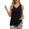 imageOFEEFAN Womens Tank Tops V Neck Loose Fit Basic Casual Summer Tops Side Split Sleeveless ShirtsBlack