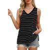 imageOFEEFAN Womens Tank Tops V Neck Loose Fit Basic Casual Summer Tops Side Split Sleeveless ShirtsBlack Stripe