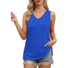 imageOFEEFAN Womens Tank Tops V Neck Loose Fit Basic Casual Summer Tops Side Split Sleeveless ShirtsBlue