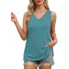 imageOFEEFAN Womens Tank Tops V Neck Loose Fit Basic Casual Summer Tops Side Split Sleeveless ShirtsBlue Green