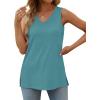 imageOFEEFAN Womens Tank Tops V Neck Loose Fit Basic Casual Summer Tops Side Split Sleeveless ShirtsBlue Green