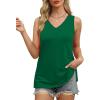 imageOFEEFAN Womens Tank Tops V Neck Loose Fit Basic Casual Summer Tops Side Split Sleeveless ShirtsGreen
