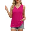 imageOFEEFAN Womens Tank Tops V Neck Loose Fit Basic Casual Summer Tops Side Split Sleeveless ShirtsHot Pink