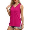 imageOFEEFAN Womens Tank Tops V Neck Loose Fit Basic Casual Summer Tops Side Split Sleeveless ShirtsHot Pink