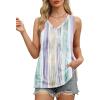 imageOFEEFAN Womens Tank Tops V Neck Loose Fit Basic Casual Summer Tops Side Split Sleeveless ShirtsPatternedcolorful Stripe