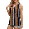 imageOFEEFAN Womens Tank Tops V Neck Loose Fit Basic Casual Summer Tops Side Split Sleeveless ShirtsPatternedkhaki Stripe
