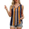 imageOFEEFAN Womens Tank Tops V Neck Loose Fit Basic Casual Summer Tops Side Split Sleeveless ShirtsPatternedkhaki Stripe