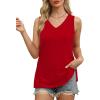 imageOFEEFAN Womens Tank Tops V Neck Loose Fit Basic Casual Summer Tops Side Split Sleeveless ShirtsRed