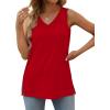imageOFEEFAN Womens Tank Tops V Neck Loose Fit Basic Casual Summer Tops Side Split Sleeveless ShirtsRed