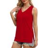 imageOFEEFAN Womens Tank Tops V Neck Loose Fit Basic Casual Summer Tops Side Split Sleeveless ShirtsRed