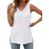 imageOFEEFAN Womens Tank Tops V Neck Loose Fit Basic Casual Summer Tops Side Split Sleeveless ShirtsWhite