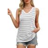 imageOFEEFAN Womens Tank Tops V Neck Loose Fit Basic Casual Summer Tops Side Split Sleeveless ShirtsWhite Stripe
