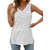 imageOFEEFAN Womens Tank Tops V Neck Loose Fit Basic Casual Summer Tops Side Split Sleeveless ShirtsWhite Stripe