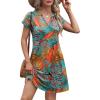 imageOFEEFAN Summer Dresses for Women Beach Cover Ups for Women with Pockets V Neck Swimsuit Loose FitA Orange Leaves