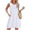 imageOFEEFAN Womens Pleated Front Tank Dresses Fashion Spring Sleeveless Pockets Sundress Casual SummerWhite