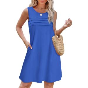 imageOFEEFAN Blue Dresses for Women 2025 Flowy Dresses Fashion Spring Sleeveless Sundress Plain Summer Blue M