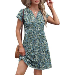 imageOFEEFAN Summer Dresses for Women Beach Cover Ups for Women with Pockets V Neck Swimsuit Loose FitBlue Floral