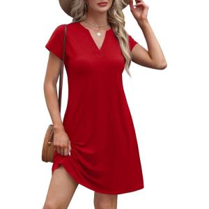 imageOFEEFAN Summer Dresses for Women Beach Cover Ups for Women with Pockets V Neck Swimsuit Loose FitRed