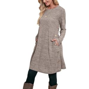 imageOFEEFAN Womens Long Sleeve Tunic Dres Fall Outfits with Pockets ButtonsCoffee