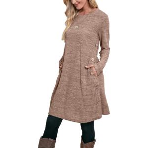 imageOFEEFAN Womens Long Sleeve Tunic Dres Fall Outfits with Pockets ButtonsEb Dark Khaki