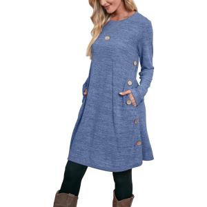 imageOFEEFAN Womens Long Sleeve Tunic Dres Fall Outfits with Pockets ButtonsEc Blue