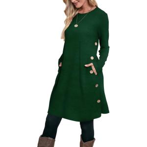 imageOFEEFAN Womens Long Sleeve Tunic Dres Fall Outfits with Pockets ButtonsEd Emerald Green