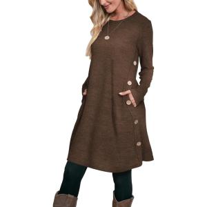 imageOFEEFAN Womens Long Sleeve Tunic Dres Fall Outfits with Pockets ButtonsEf Chocolate
