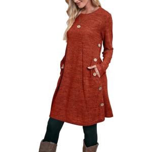 imageOFEEFAN Womens Long Sleeve Tunic Dres Fall Outfits with Pockets ButtonsGd Caramel