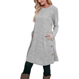imageOFEEFAN Womens Long Sleeve Tunic Dres Fall Outfits with Pockets ButtonsGe Light Grey