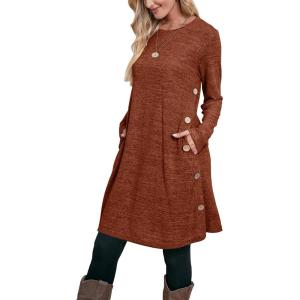 imageOFEEFAN Womens Long Sleeve Tunic Dres Fall Outfits with Pockets ButtonsGt Deep Caramel