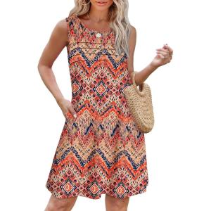 imageOFEEFAN Womens Pleated Front Tank Dresses Fashion Spring Sleeveless Pockets Sundress Casual SummerFloral 04