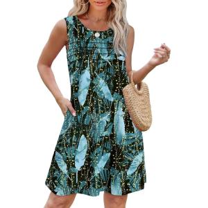 imageOFEEFAN Womens Pleated Front Tank Dresses Fashion Spring Sleeveless Pockets Sundress Casual SummerFloral 05
