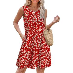 imageOFEEFAN Womens Pleated Front Tank Dresses Fashion Spring Sleeveless Pockets Sundress Casual SummerFloral 07