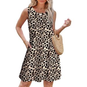 imageOFEEFAN Womens Pleated Front Tank Dresses Fashion Spring Sleeveless Pockets Sundress Casual SummerFloral 08