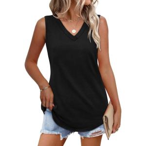 imageOFEEFAN Womens Tank Tops 2025 Loose Fit Casual V Neck Shirts Flowy Sleeveless Summer TopsBlack