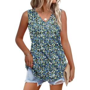 imageOFEEFAN Womens Tank Tops 2025 Loose Fit Casual V Neck Shirts Flowy Sleeveless Summer TopsFloral Black Blue