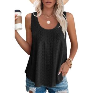 imageOFEEFAN Womens Tank Tops Sleeveless Eyelet Embroidery Scoop Neck Loose Fit Casual Summer FlowyBblack