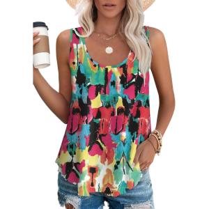 imageOFEEFAN Womens Tank Tops Sleeveless Eyelet Embroidery Scoop Neck Loose Fit Casual Summer FlowyColorful
