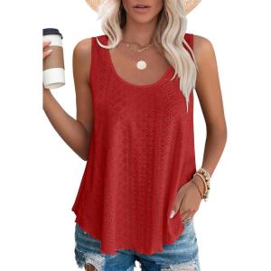 imageOFEEFAN Womens Tank Tops Sleeveless Eyelet Embroidery Scoop Neck Loose Fit Casual Summer FlowyGred