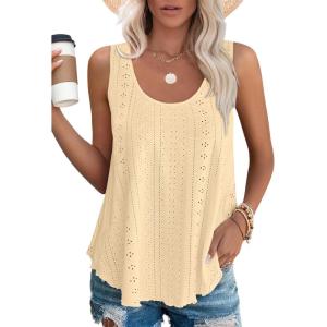 imageOFEEFAN Womens Tank Tops Sleeveless Eyelet Embroidery Scoop Neck Loose Fit Casual Summer FlowyHyellow