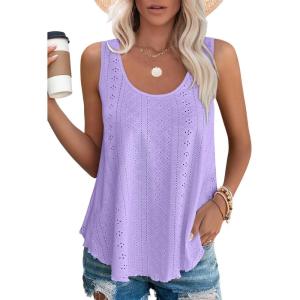 imageOFEEFAN Womens Tank Tops Sleeveless Eyelet Embroidery Scoop Neck Loose Fit Casual Summer FlowyIpurple