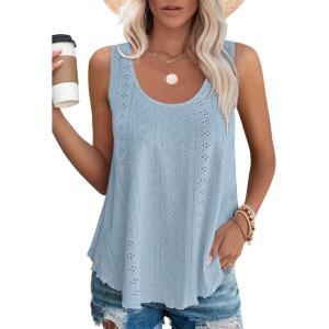 imageOFEEFAN Womens Tank Tops Sleeveless Eyelet Embroidery Scoop Neck Loose Fit Casual Summer FlowyJlightblue