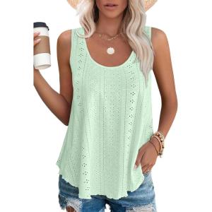 imageOFEEFAN Womens Tank Tops Sleeveless Eyelet Embroidery Scoop Neck Loose Fit Casual Summer FlowyMlake Green