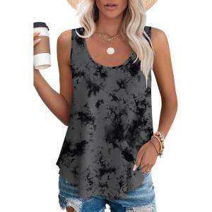 imageOFEEFAN Womens Tank Tops Sleeveless Eyelet Embroidery Scoop Neck Loose Fit Casual Summer FlowyOgrey Tiedye