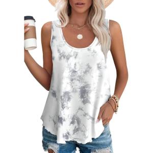 imageOFEEFAN Womens Tank Tops Sleeveless Eyelet Embroidery Scoop Neck Loose Fit Casual Summer FlowyQwhite Tie Dye