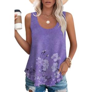 imageOFEEFAN Womens Tank Tops Sleeveless Eyelet Embroidery Scoop Neck Loose Fit Casual Summer FlowySpurple Flower